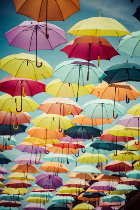 Umbrellas On Street In Madrid